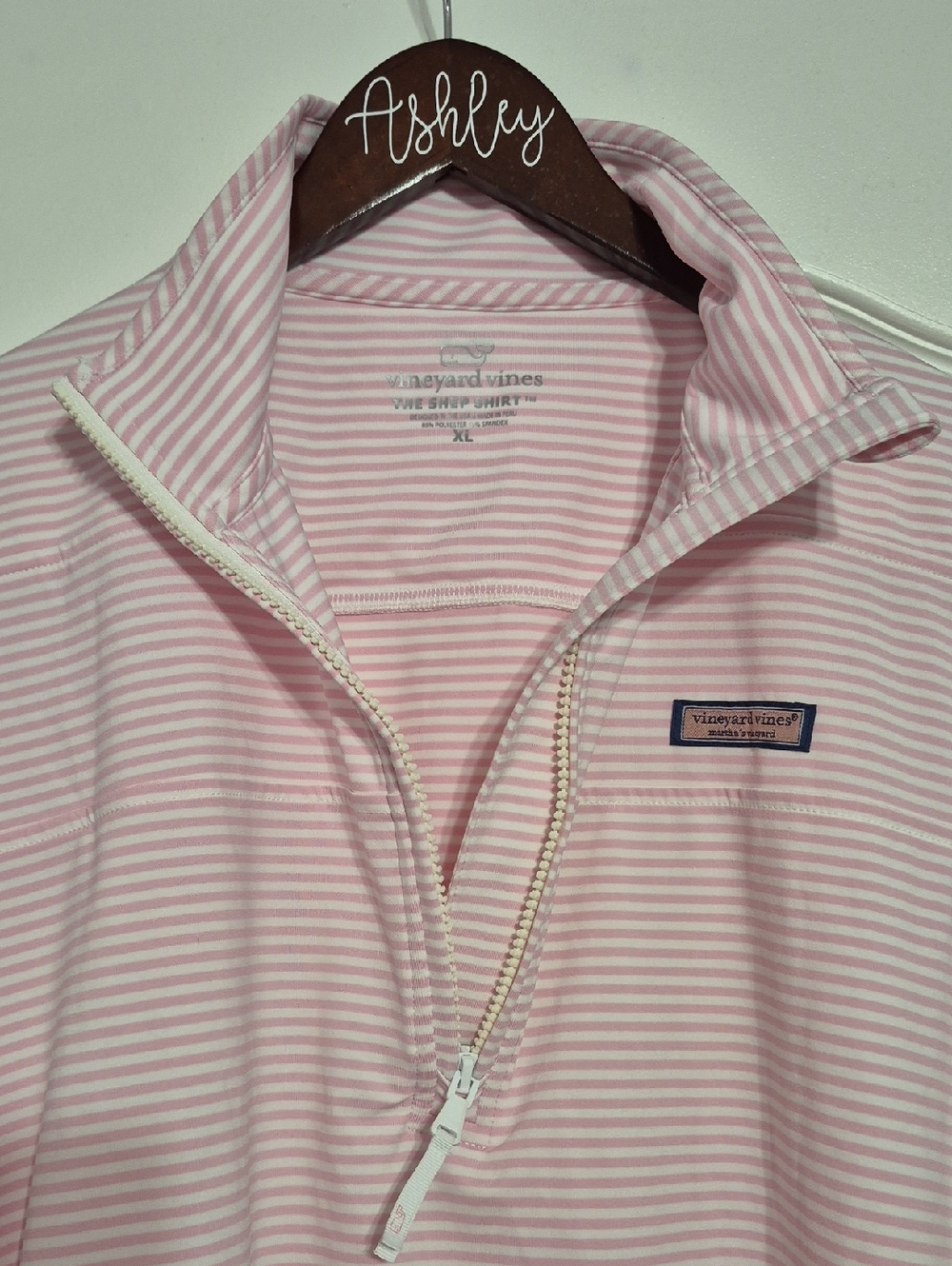 VINEYARD VINES Pink and White Striped Quarter-Zip Pullover - Picture 7 of 10